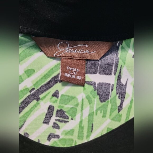 Laura Petites Colorful Summer Green Black Round Sleeveless Dressy Party Top L/G - Picture 3 of 7